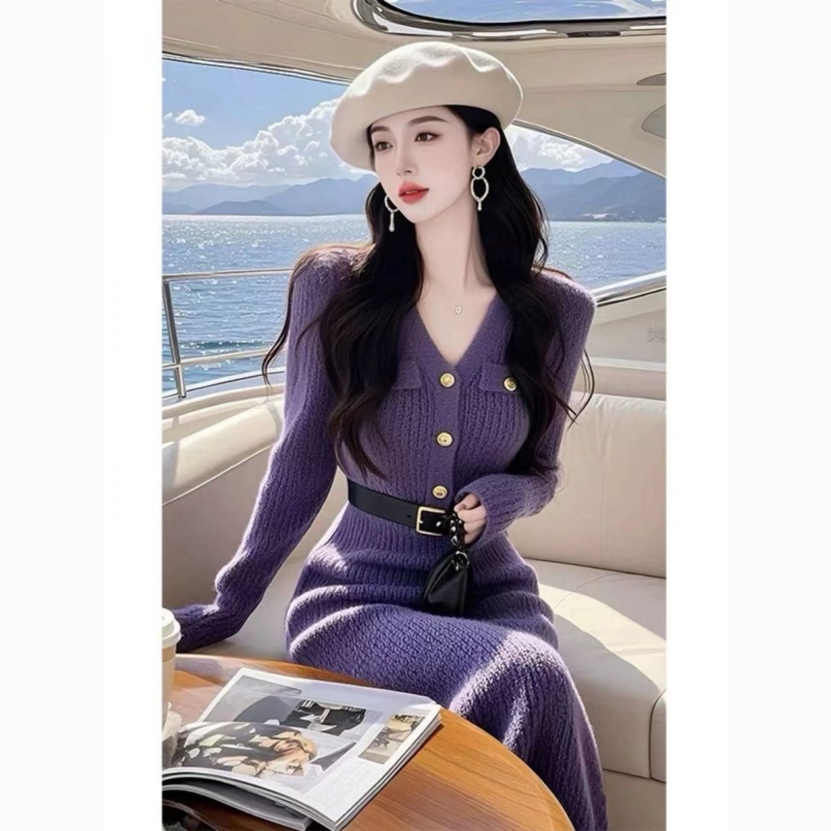 韩国钓系约会名媛高端小洋装气质小香风内搭针织毛衣连衣裙女秋冬