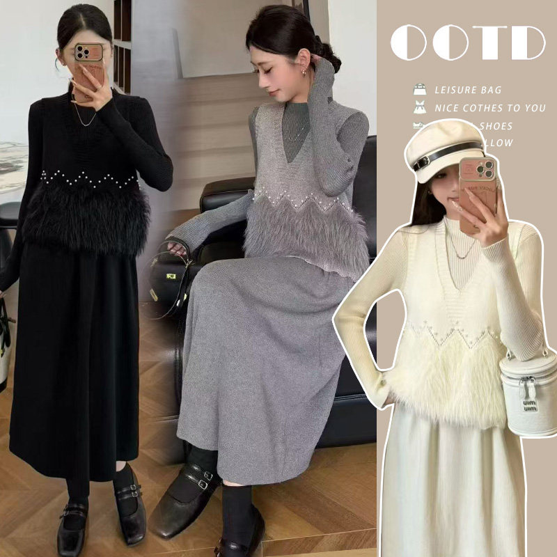 新品现现  秋冬新款淑女风马甲中长款连衣裙针织宽松孕妇两件套装,孕妇装/孕产妇用品/营养,套装,淘宝优惠券,粉丝福利购,淘宝优惠卷