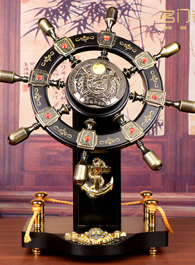 开业礼品领航舵盘摆件乔迁礼品办公桌装饰摆设手船舵工艺品航海舵