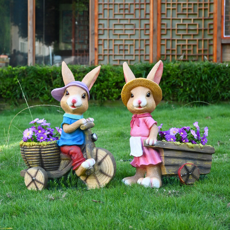 户外卡通兔子花缸别墅入户花园庭院装饰微景观草坪园林雕塑小品