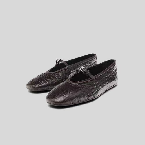 舒适复古鳄纹玛丽珍平底芭蕾鞋