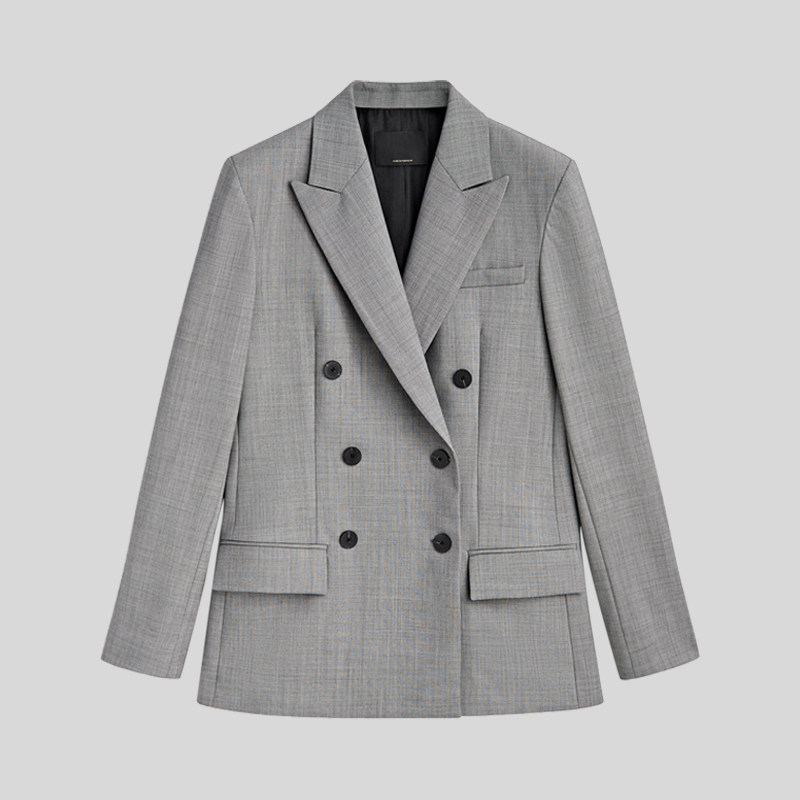 MD灰色羊毛混纺风双排西装外套秋