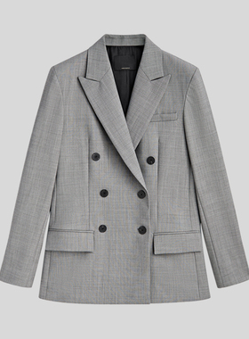 专注高端 纯元MD女装 版型做工好灰色双排扣羊毛混纺西装外套春秋