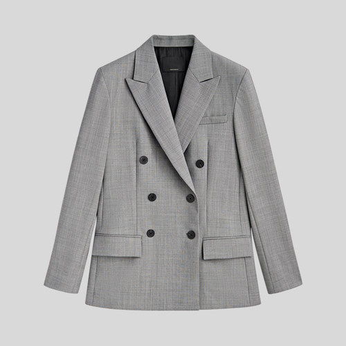 MD灰色羊毛混纺风双排西装外套秋