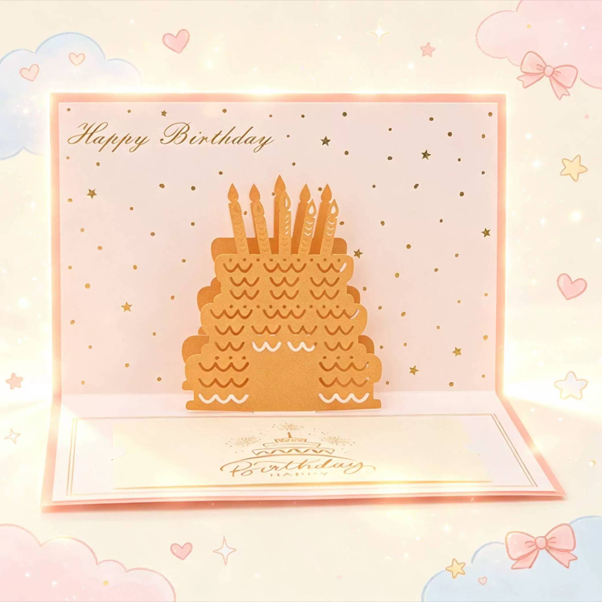 蛋糕镂空生日贺卡片3D效果立体纸雕蛋糕贺卡企业员工朋友生日庆祝