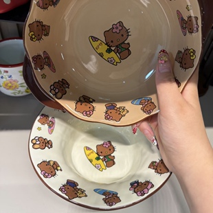 HelloKitty可爱黑皮冲浪凯蒂猫陶瓷盘家用餐具大号卡通甜点盘XG17