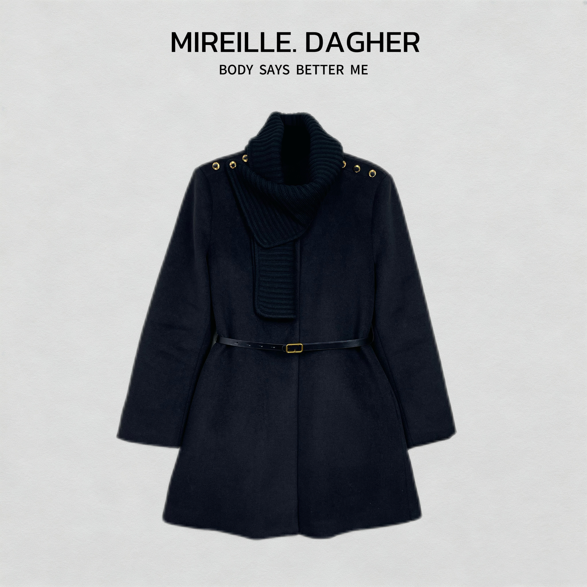 新米莱2025冬季新款时尚圆领中长款羽绒内胆带围脖大衣外套29745