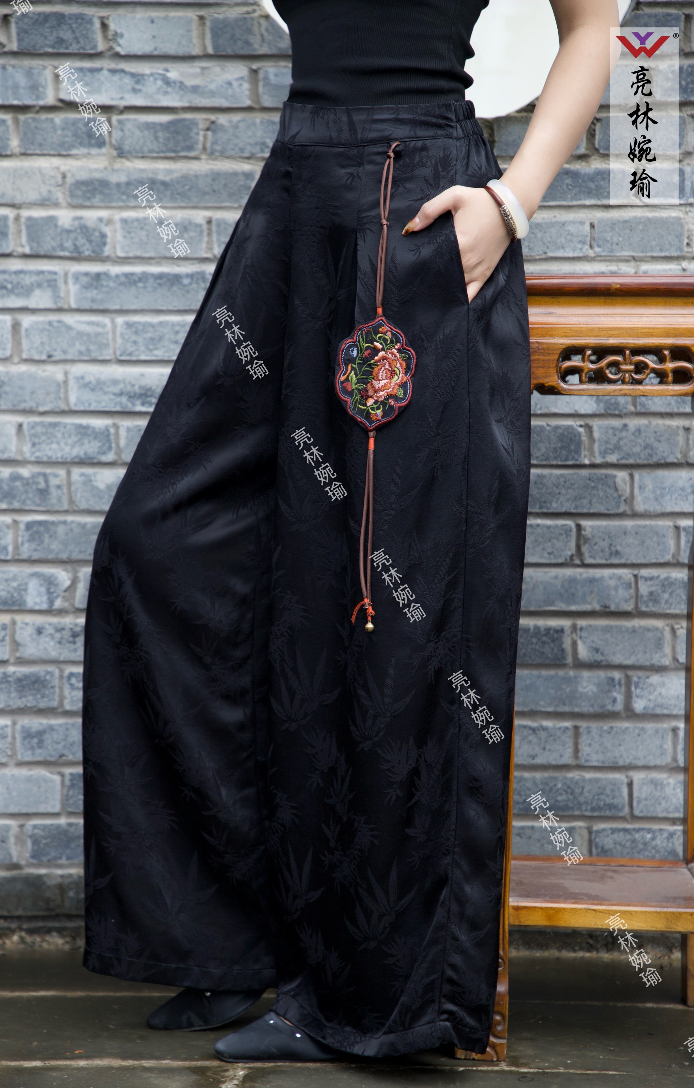 亮林婉瑜2025新款新中式国风提花裤子女装