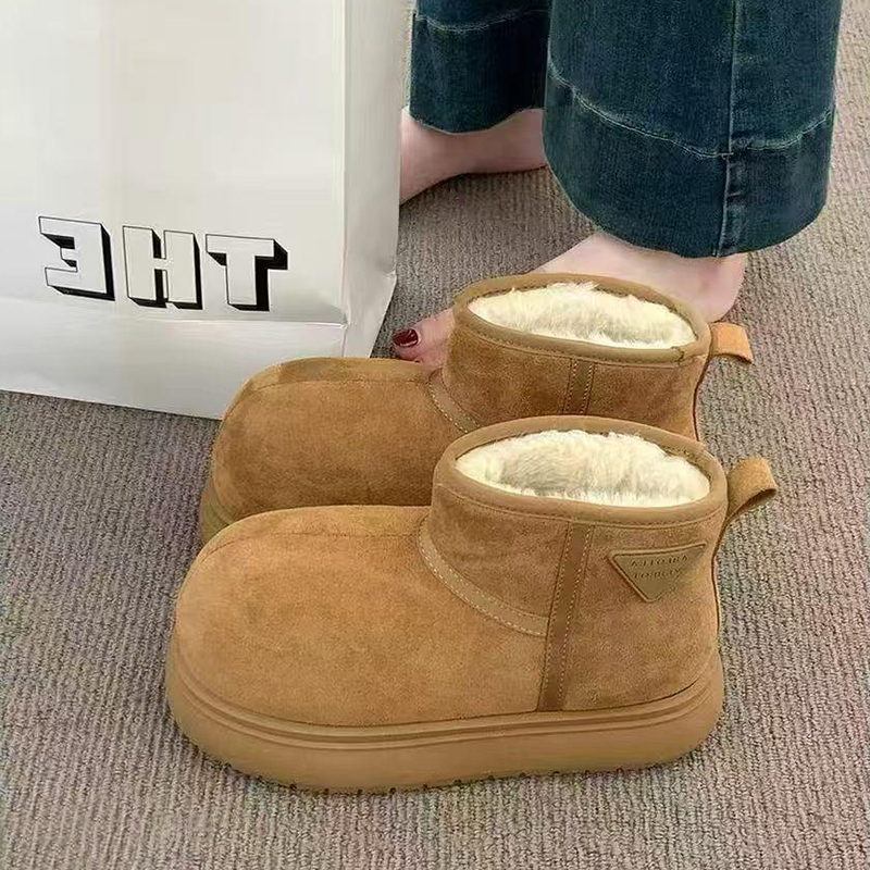 KBNB 冬季新款皮毛一体短筒雪地靴女加绒加厚外穿棉鞋