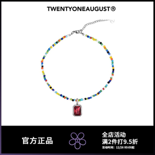QUEENIERED DIAMOND BEAD CHOKER设计师原创彩色串珠红宝石项链