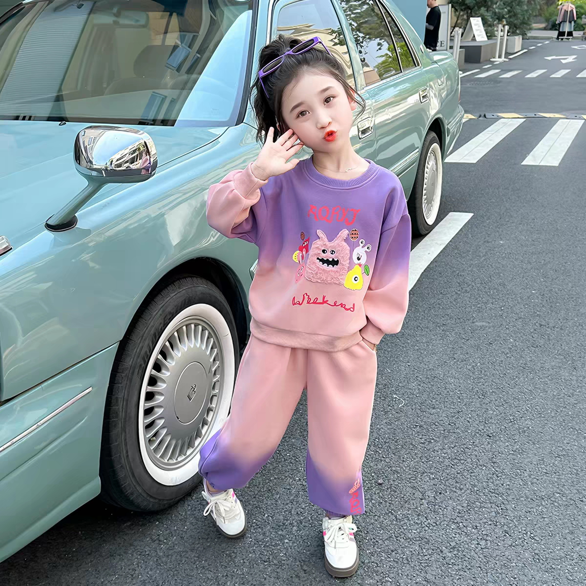 女小童渐变卫衣套装秋款女宝宝时髦运动春秋装小女孩网红两件套潮