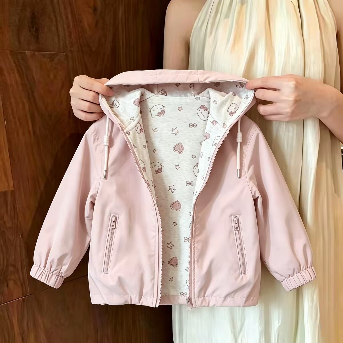 女童春秋双面穿拉链外套2026新款洋气女孩连帽巨好看百搭连帽上衣