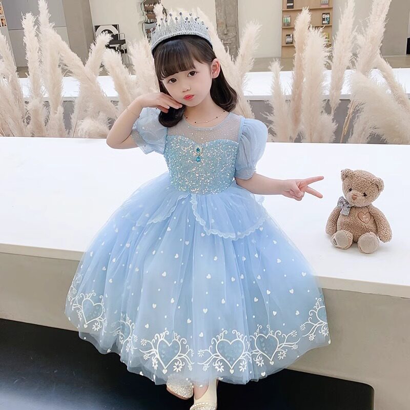 爱莎公主裙女童夏季2026新款纯棉礼服儿童冰雪奇缘艾莎连衣裙子