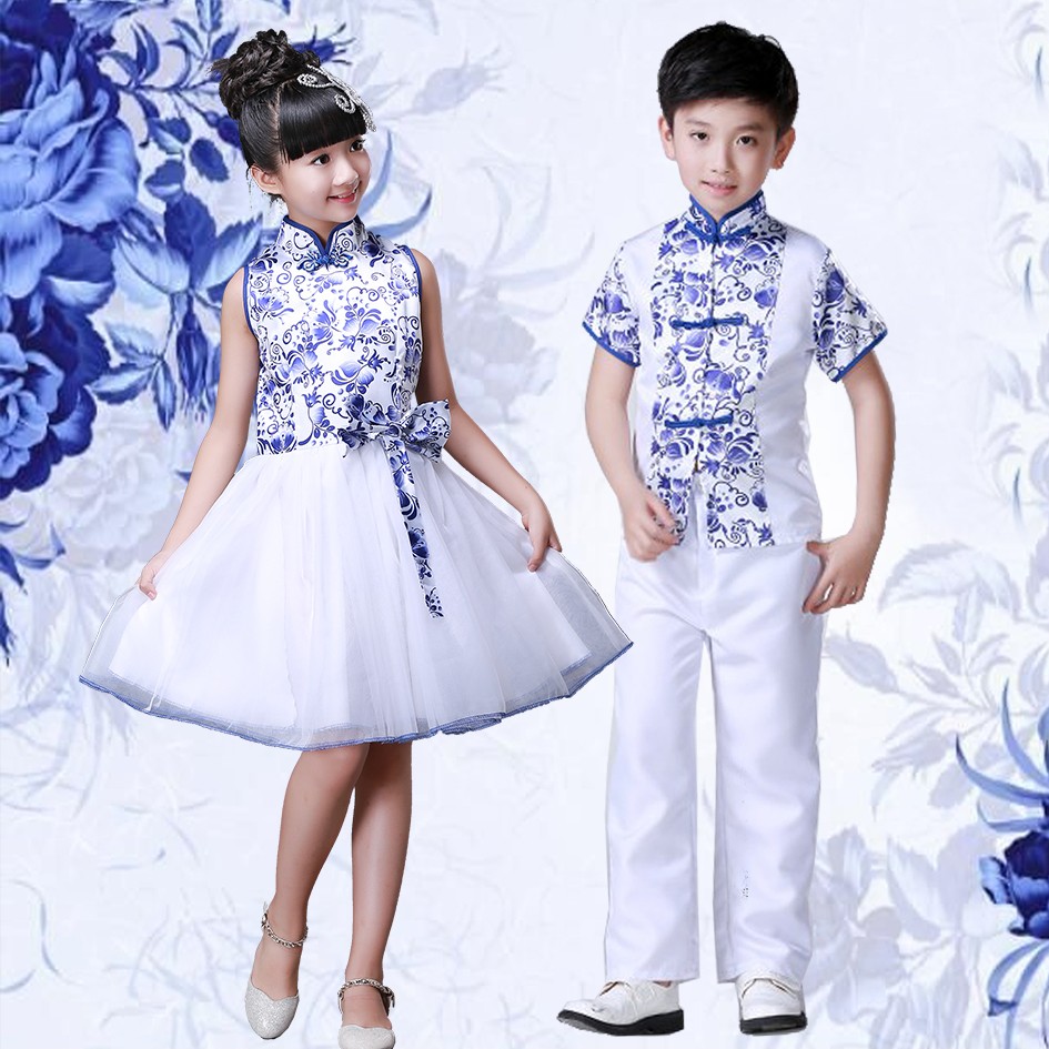儿童青花瓷演出服六一幼儿园舞蹈表演服中小学生合唱团歌咏比赛服