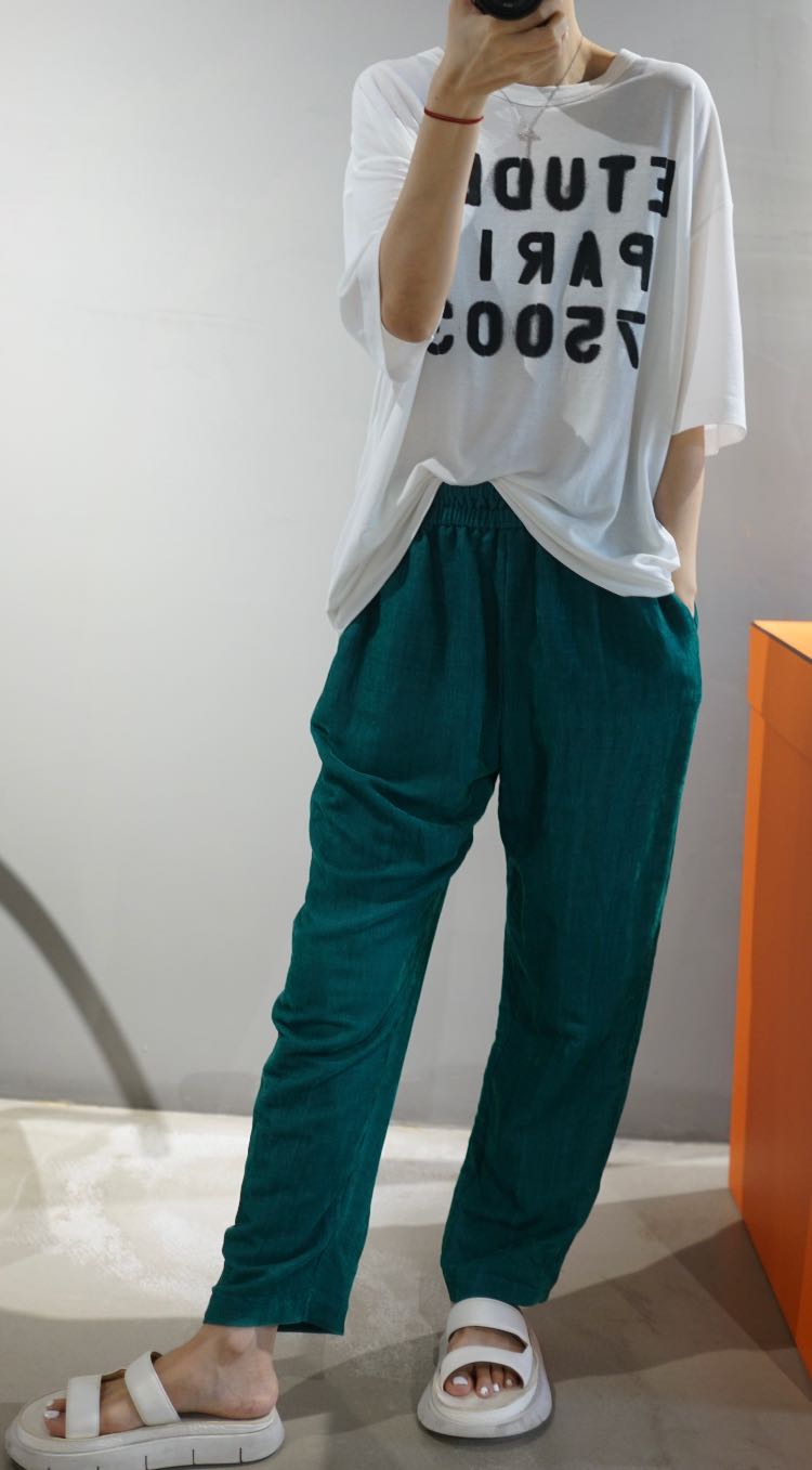 松紧腰丝绒轻盈舒适裤子