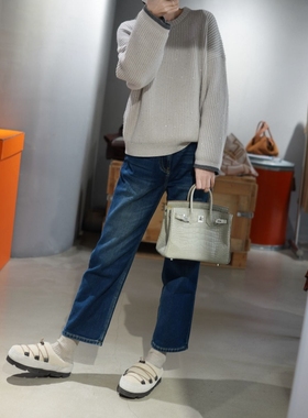 柔软舒适 内里薄绒 小直筒牛仔裤