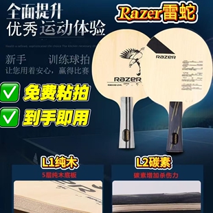 RAZER雷蛇初学训练纯木乒乓球拍L-1弧圈快攻L2碳素底板直拍横拍