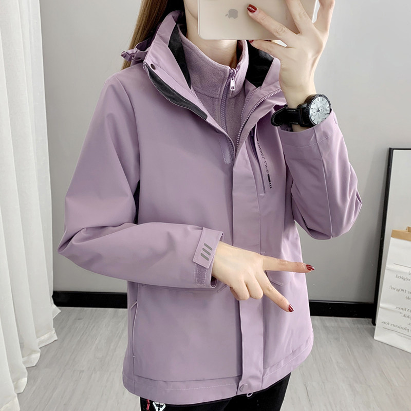 秋冬三合一冲锋衣女两件套防风保暖加绒加厚宽松大码登山服外套男