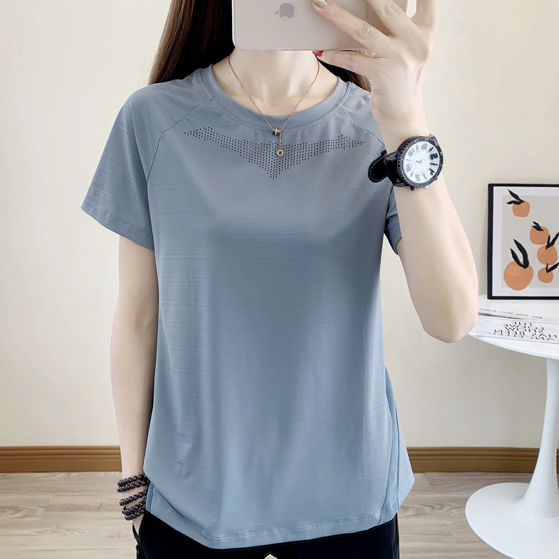 宽松大码速干衣女夏季轻薄透气跑步健身胖MM瑜伽服快干衣短袖T恤