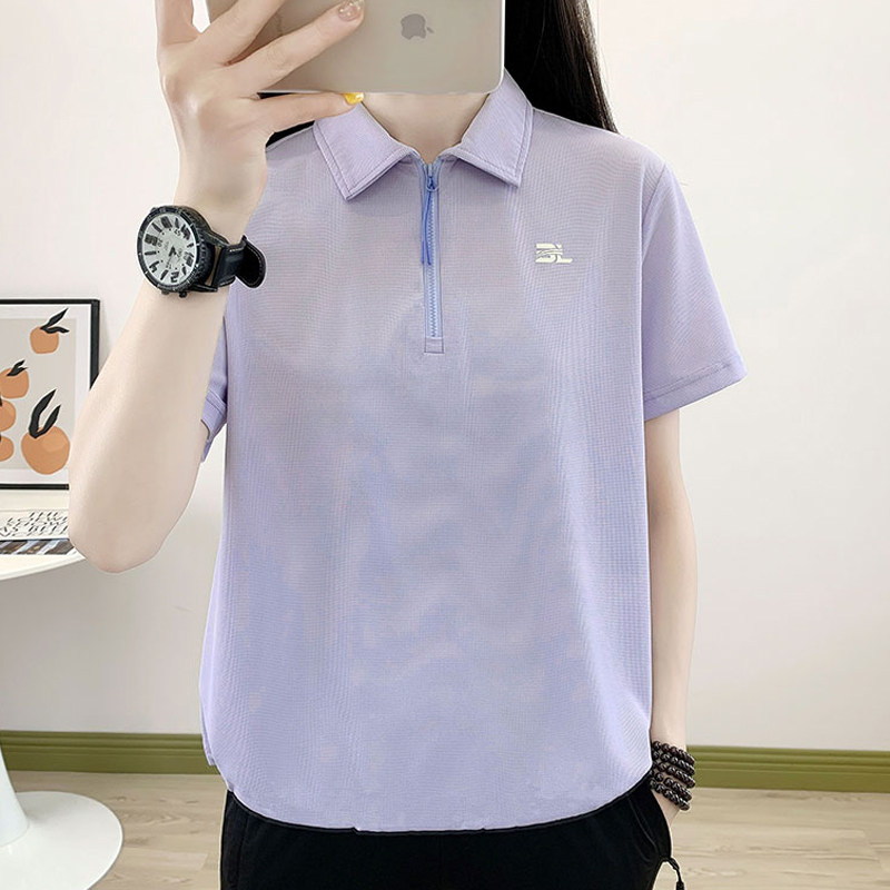 速干polo衫女户外跑步健身弹力透气宽松大码运动休闲翻领短袖T恤