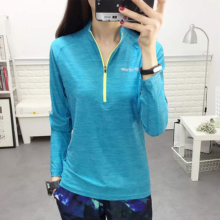 春夏季速干T恤女登山瑜伽大码快干衣长袖跑步套头半开运动衫潮牌