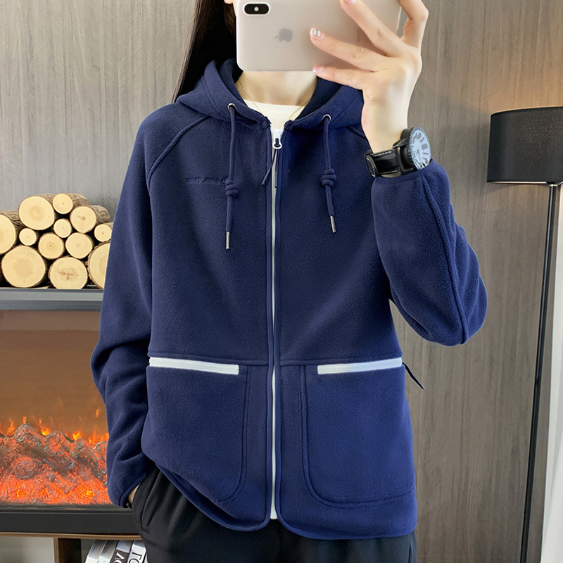 秋冬奥粒绒抓绒衣女户外加厚防风保暖开衫卫衣连帽运动休闲外套春