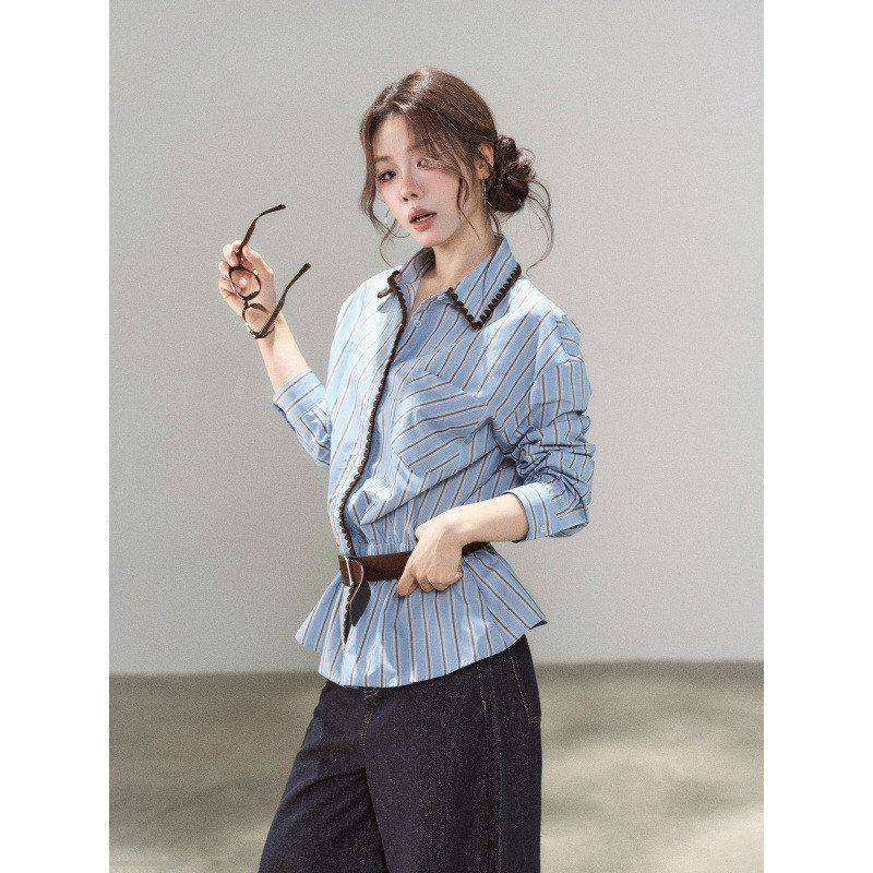 爆款蓝条纹防晒长袖衬衫女秋季2025新款宽松百搭高级感chic衬衣,女装/女士精品,衬衫,淘宝优惠券,粉丝福利购,淘宝优惠卷