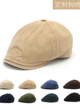 定制绣logo水洗做旧复古贝雷帽画家男女文艺前进帽日系短檐鸭舌帽