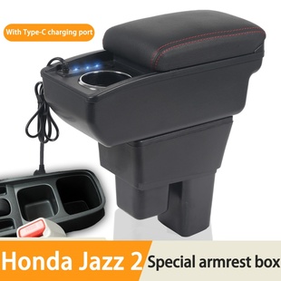 Honda Jazz 2 armrest box海外专用汽车多功能扶手箱置物盒配件