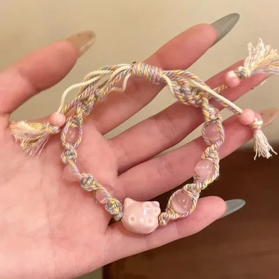 手链Kitty情侣可爱卡通闺蜜新款彩绳猫编织小众手绳猫咪