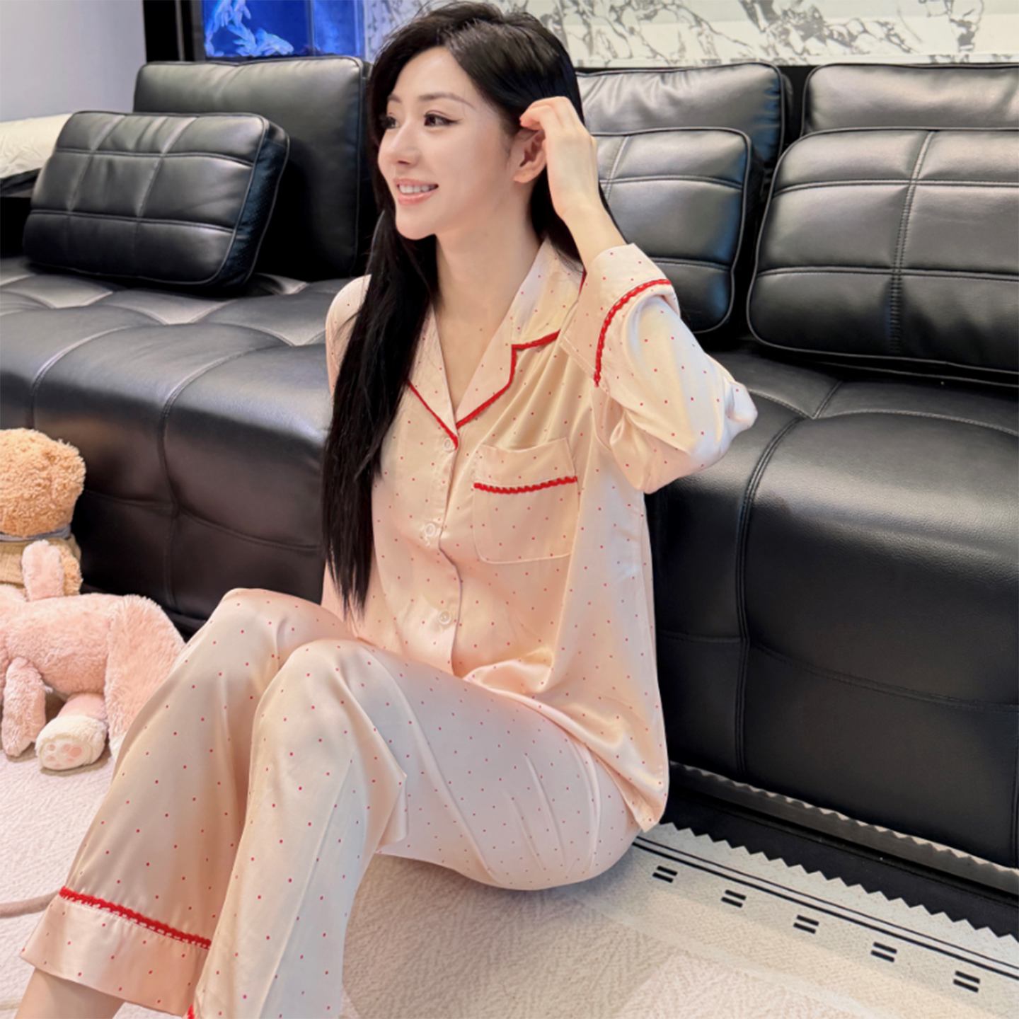 冰丝女春秋长袖可外穿家居服套装
