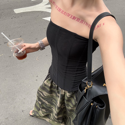 辣妹网纱收腰露背抹胸背心