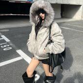 座山雕 ROY11 美式 扎染纯色毛毛连帽高级感拉链棉服加厚宽松外套