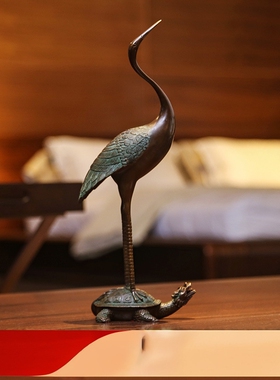 黄铜龟鹤铜摆件长寿龟鹤仙鹤家居礼品送老人中式贺礼桌面装饰摆设