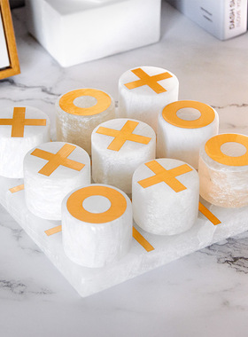 简约风客厅大理石棋盘摆件家居装饰品样板房桌面软装摆设现代轻奢