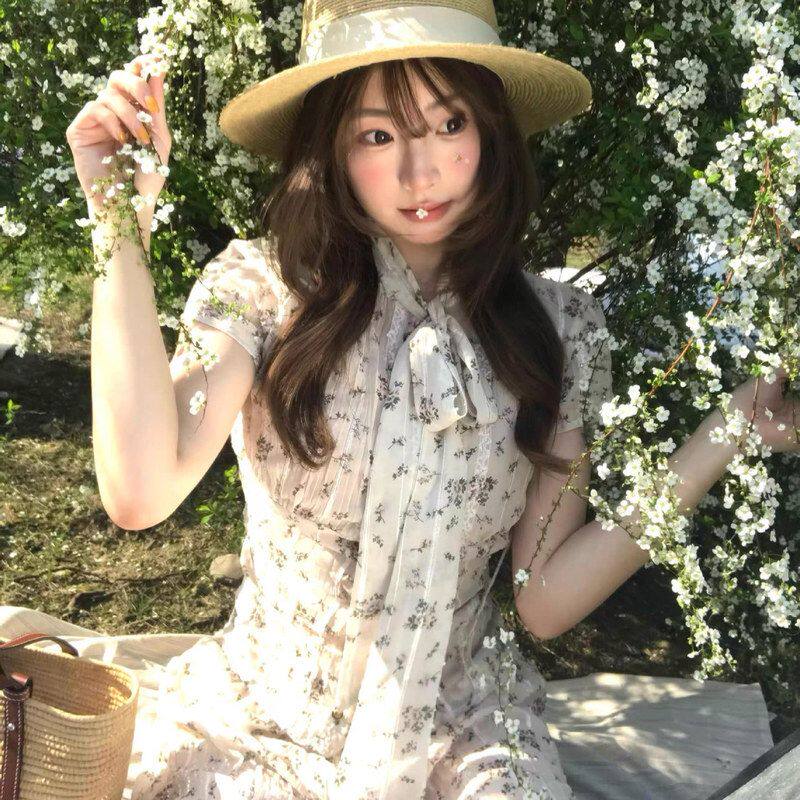 STUDIO米杏色碎花雪纺套装女夏