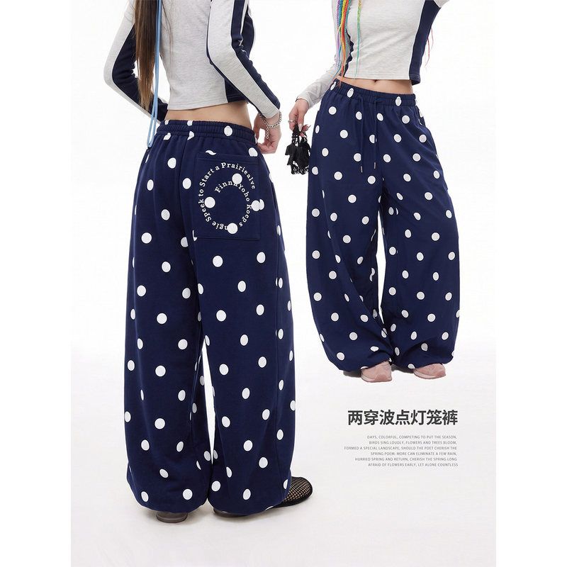 休闲灯笼裤女士自然涩藏青色波点
