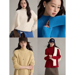 纯色针织衫 韩系通勤中高领坑条宽松套头毛衣女冬季 N970C 歌铭