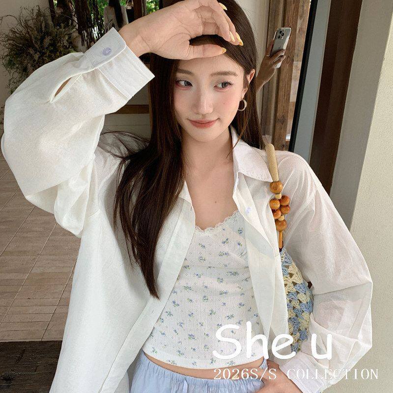 SHEU韩系慵懒风宽松白色款衬衫
