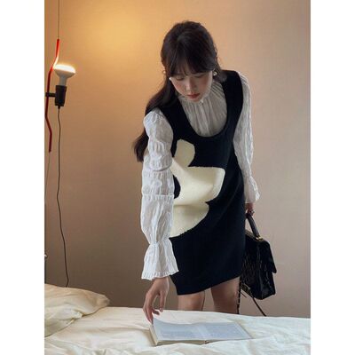 APXIVI提花毛针织春秋背心裙新款