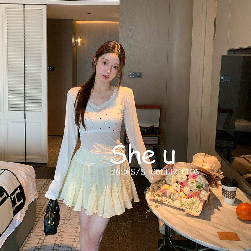 SHEU韩系甜美风领T恤2026夏款