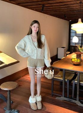 SHE U十三行韩系辣妹蕾丝拼接松紧腰短裤2025秋冬显瘦百搭休闲裤