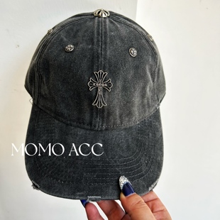 278新款 头围可调棒球帽 自制十字做破大帽檐男女同款