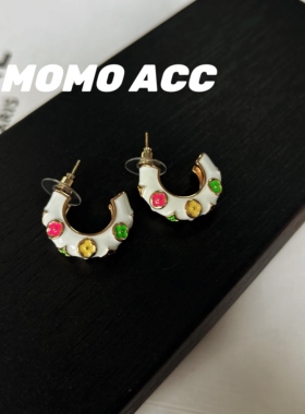 170欧美大牌感老花彩色滴釉拼高级耳饰