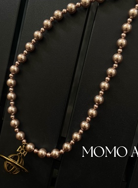 285新款复古做旧黄色镂空飞碟造型洋气咖串珠气质百搭项链