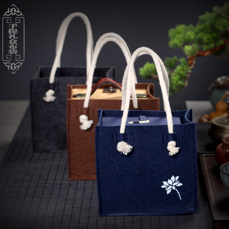 高档定制 毛毡布礼盒袋子礼品袋手提简约可印logo 单杯礼盒收纳袋