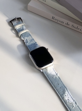 适用AppleWatchS9做旧牛仔表带S8iWatchS7苹果手表S6/5/4/se表带