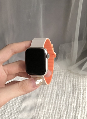 适用AppleWatch1098环扣磁吸双色表带iWatch7苹果手表表带6/5/4se