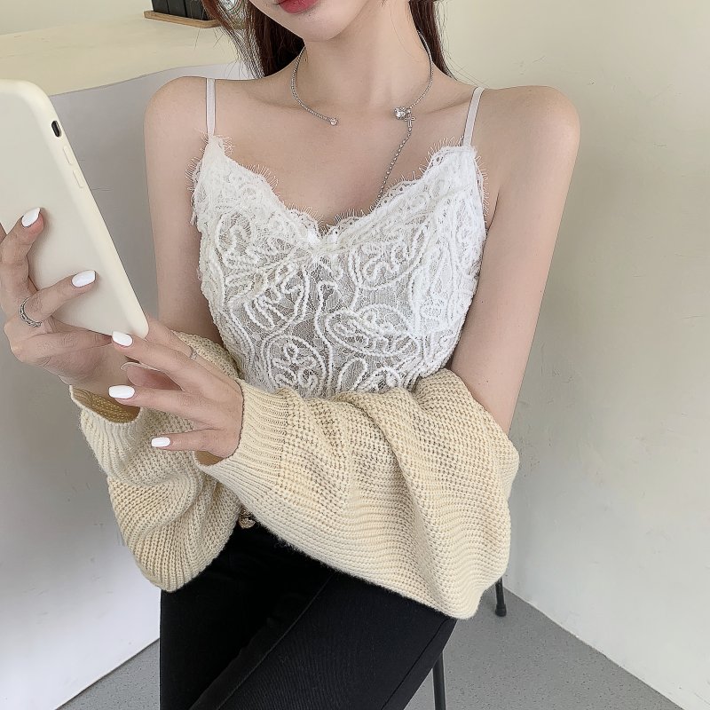 Real price real shot eyelash lace slim short suspender vest bra top female