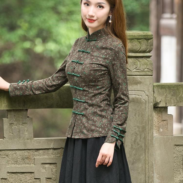 上班穿旗袍长袖文艺风修身汉服